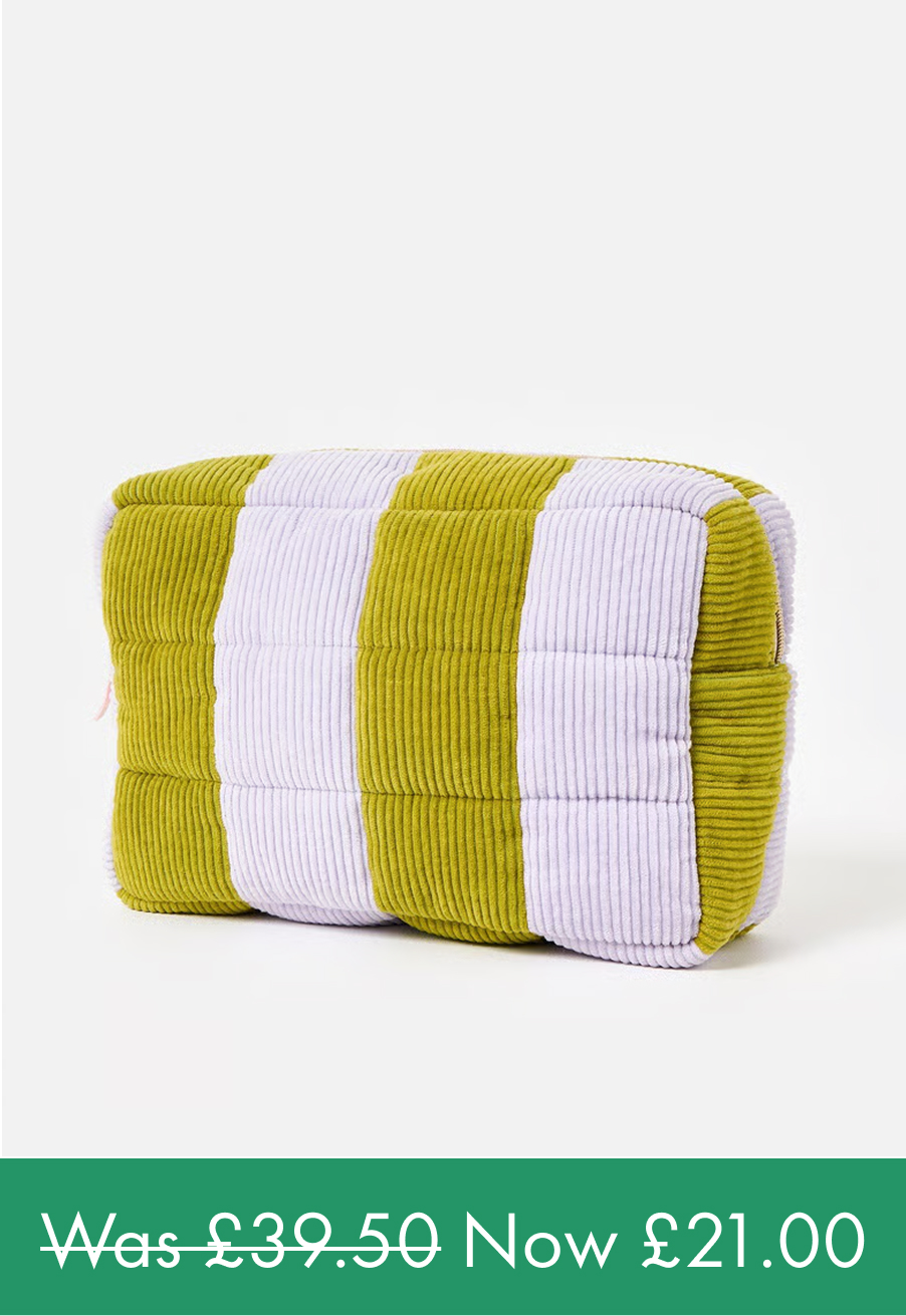 Striped Purple & Green Corduroy Quilted Large Wash Bag